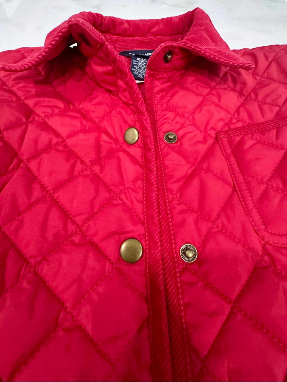 Ralph Lauren Girls Red Quilted Barn Jacket Corduroy Trim L 12/14